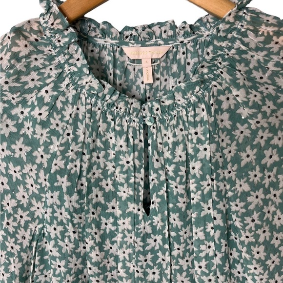 Rebecca Taylor Floral Silk Dress Smocked Waist Metallic Accents Green Size Small - Picture 4 of 10